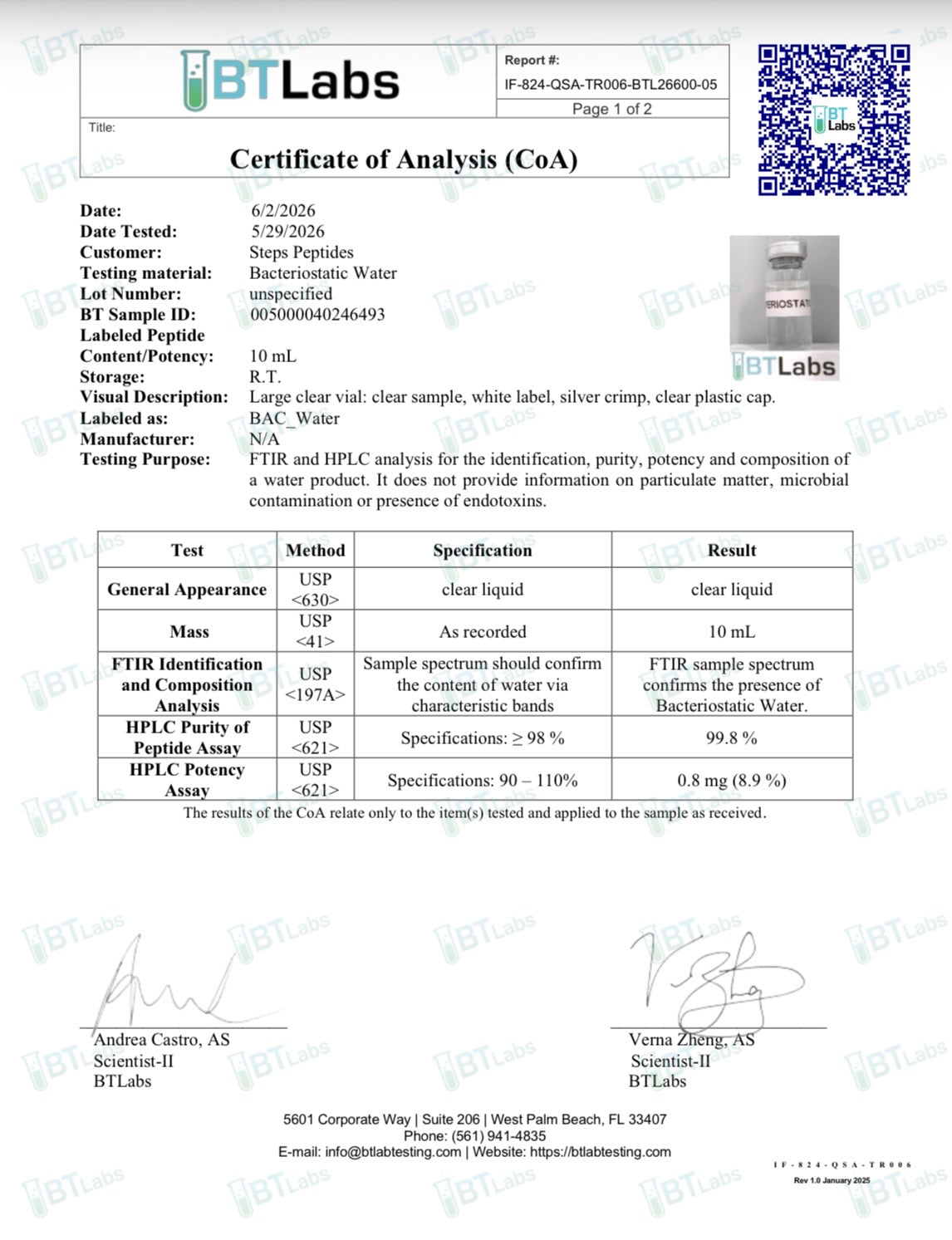 BACTERIOSTATIC WATER
